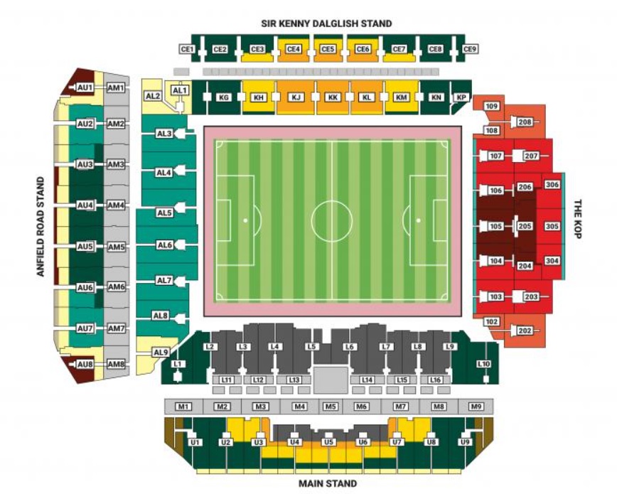 Anfield Stadium Seat Pricing Map